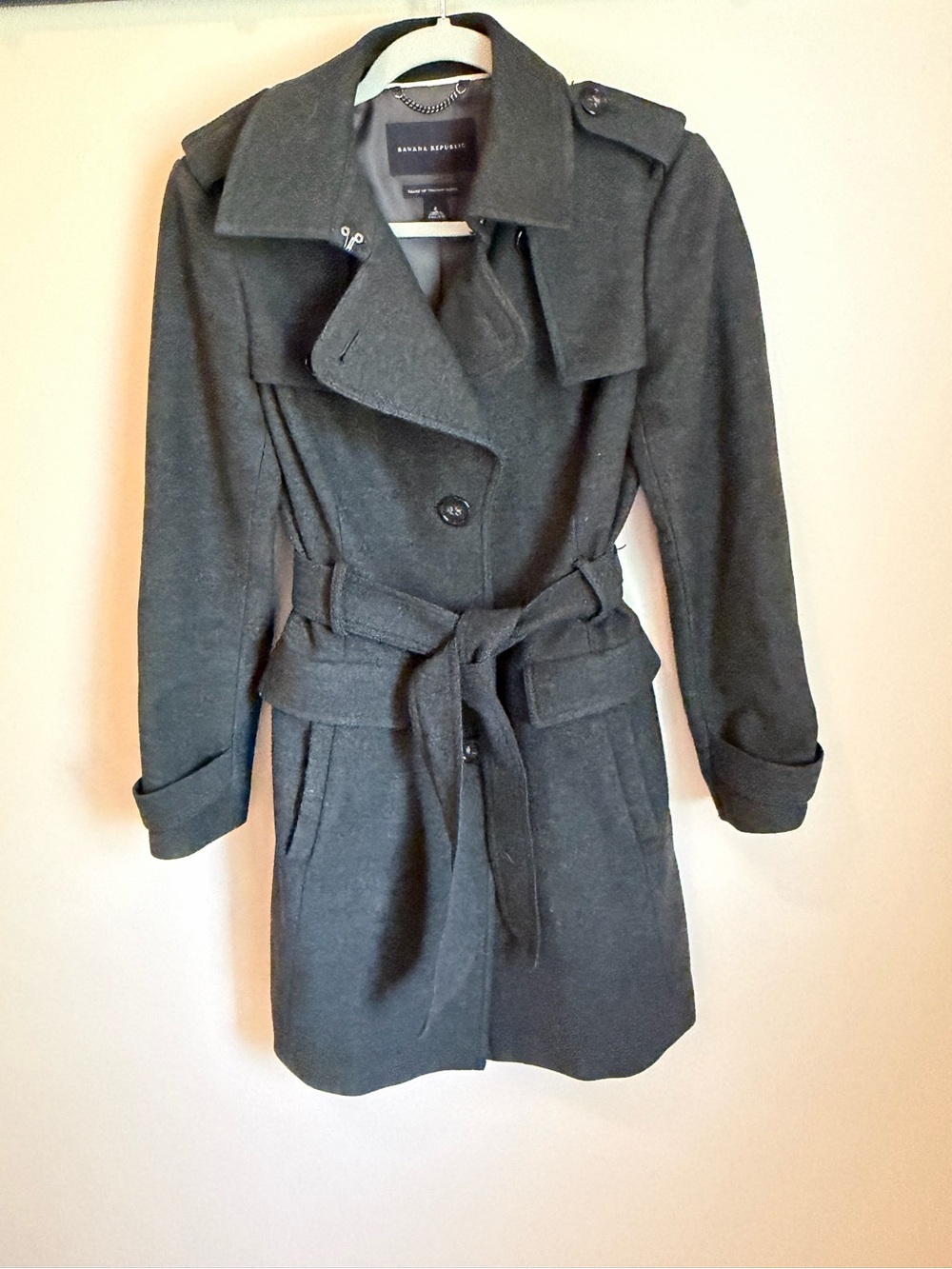 Banana Republic Holiday 2009 Long Wool Trench Coat Moss Green Grey 675463-00